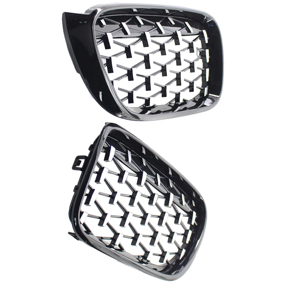 2pcs ABS Glossy Black/Chrome Car Front Bumper Kidney Grill Grille Diamond Style for BMW X3 F25 Facelift,X4 F26 2014-2017