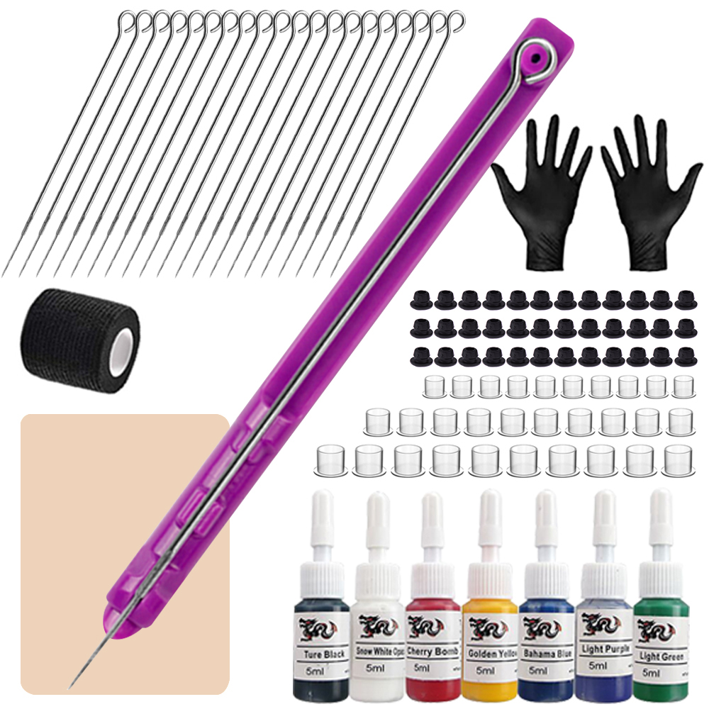 3D Hand Poke and Stick Tattoo Kit DIY Tattoo Ink Needles Set for Hand Poke Stick Tattoo Beginners Practice Tattoo Supplies