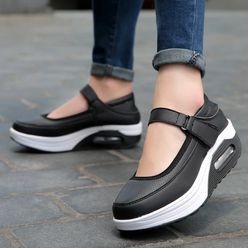 Nurse Shoes 2024 Spring Autumn Air Cushioned Women's Shoes Rocking White Platform Hook&Loop Breathable Platform Shoes