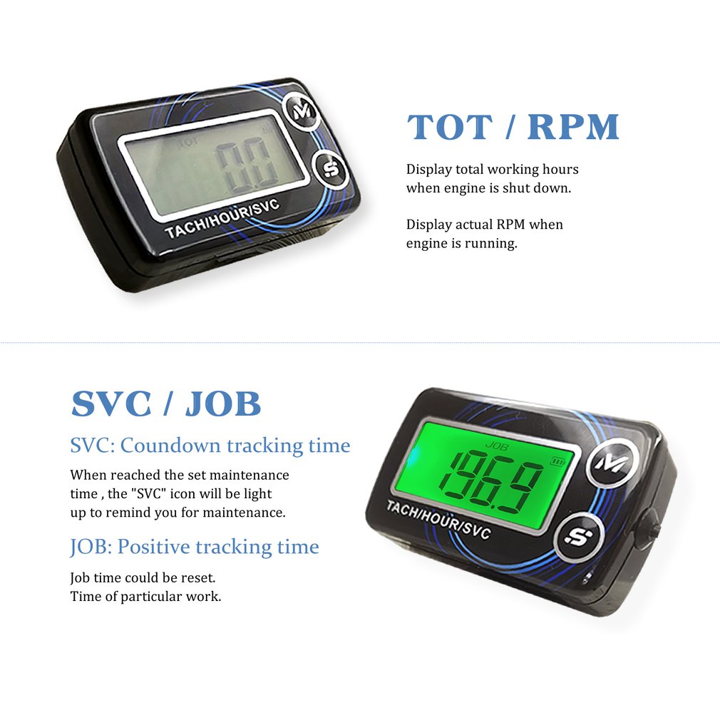 Motorcycle Tach Inductive Tachometer Gauge Engine Hour Meter Alert RPM Backlit Resettable Tacho Hour Meters for Motorcycle