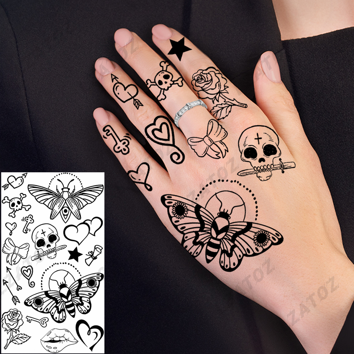 Unique Compass Temporary Tattoos For Woman Kids Realistic Ghost love Fake Tattoo Sticker Small Hand Water Transfer Tatoo Decal