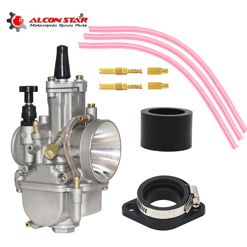 Alconstar Carburetor Racing Carb with inlet pipe Power Jet PWK 21 24 32 34mm For 2T 4T 50cc - 350cc Dirt Bike scooter Motocross