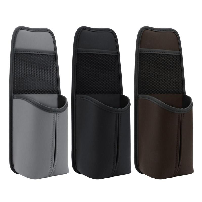 Car Seat Side Storage Bag With Tissue Holder Leather Auto Seat Back Bag Auto Front Seat Organizer Car Hanging Drink Holder
