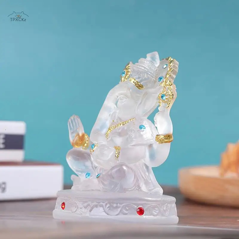 Ganesh Hindu Elephant God of Success Statue Resin Transparent Figurine Ornament 240521