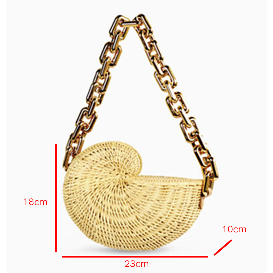 Woven Straw Bags European and American Popular Conch Bags Shell Shaped Rattan Bags Personalized Acrylic Chain Shoulder Bags