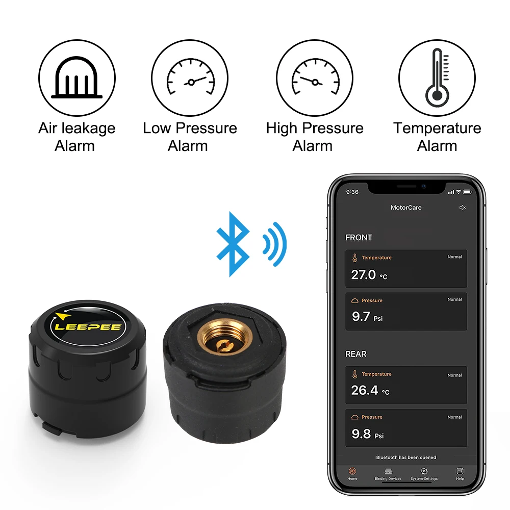 2 Sensors Motorcycle TPMS Bluetooth Tire Pressure Monitoring System Android/IOS Pit Bike Car Tyre Diagnostic Tools Accessories