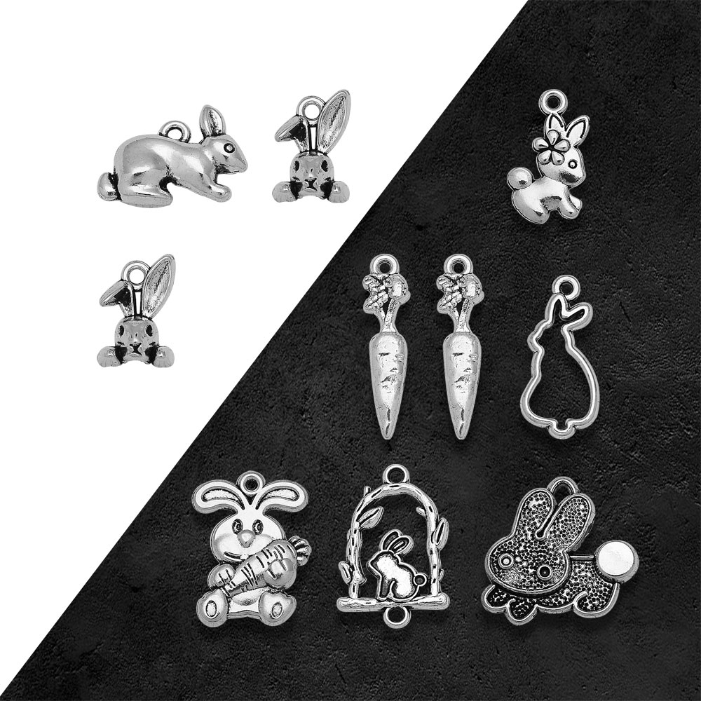 Antique Silver Plated Rabbit Bunny Easter Charms Spring Carrot Pendants For Diy Jewelry Making Findings Supplies Accessories