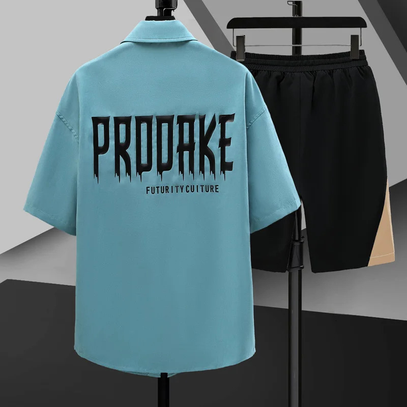 Summer 2 Pieces Set Tracksuit Mens Two Shirt Shorts Harajuku Streetwear Oversized Men Sets Short Outfits Suits 240518