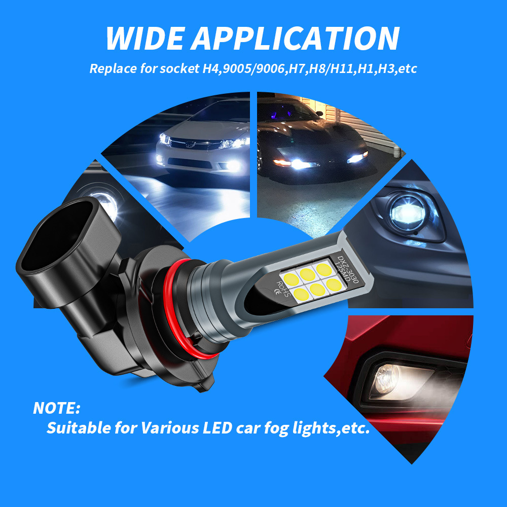 2pcs H8 H16 JP Led H11 9005 HB3 9006 HB4 3030 12SMD Car LED Fog Light Bulbs 6000K White Auto Lamp Day Running Light 1500LM