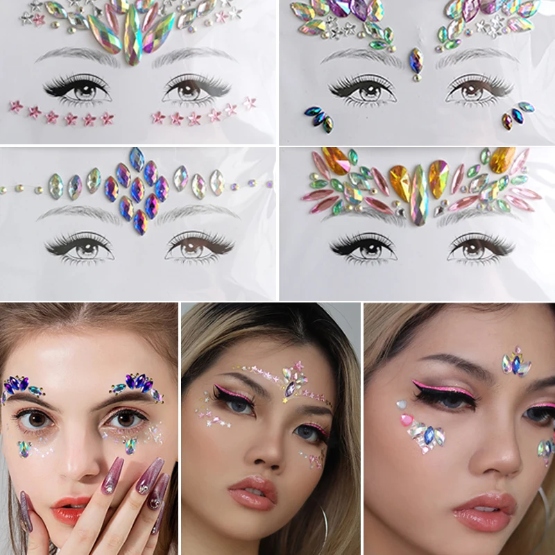 3D Face Gems Jewels Sticker 2025 Rhinestone Glitter Temporary Tattoos Eyebrow Sticker Makeup Shiny new Rhinestones Dia Face Festival