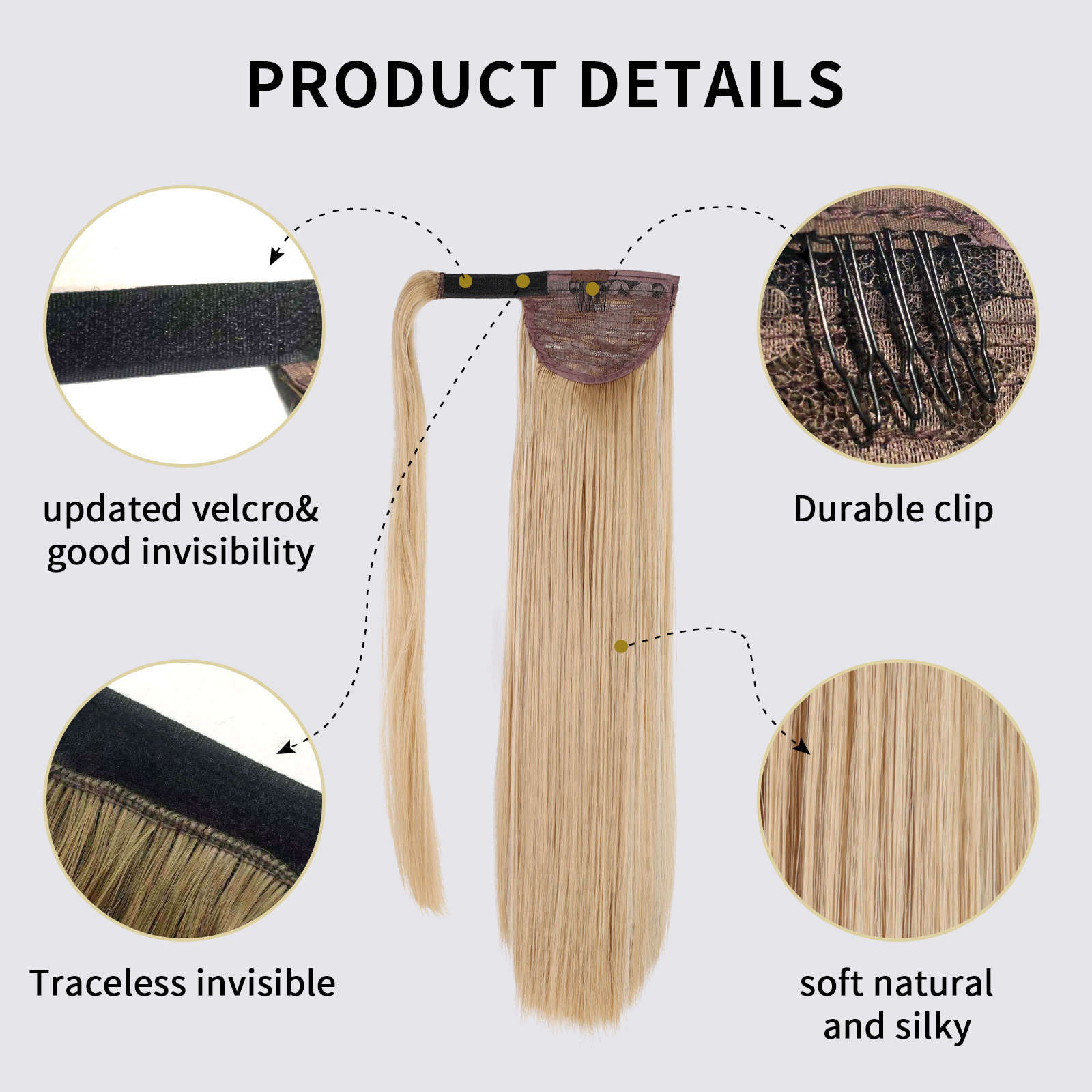 Long Straight Blonde Ponytail Wigs for Women Wrap Around Fake Tail Hair Extensions Natural Synthetic Ponytail For Daily