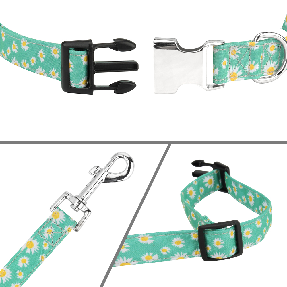 Girl Dog Collar and Leash Sets,cute Dog Collar with Metal Buckle ,flower Pattern for Small Medium Large Dogs Cat Outdoor Walking