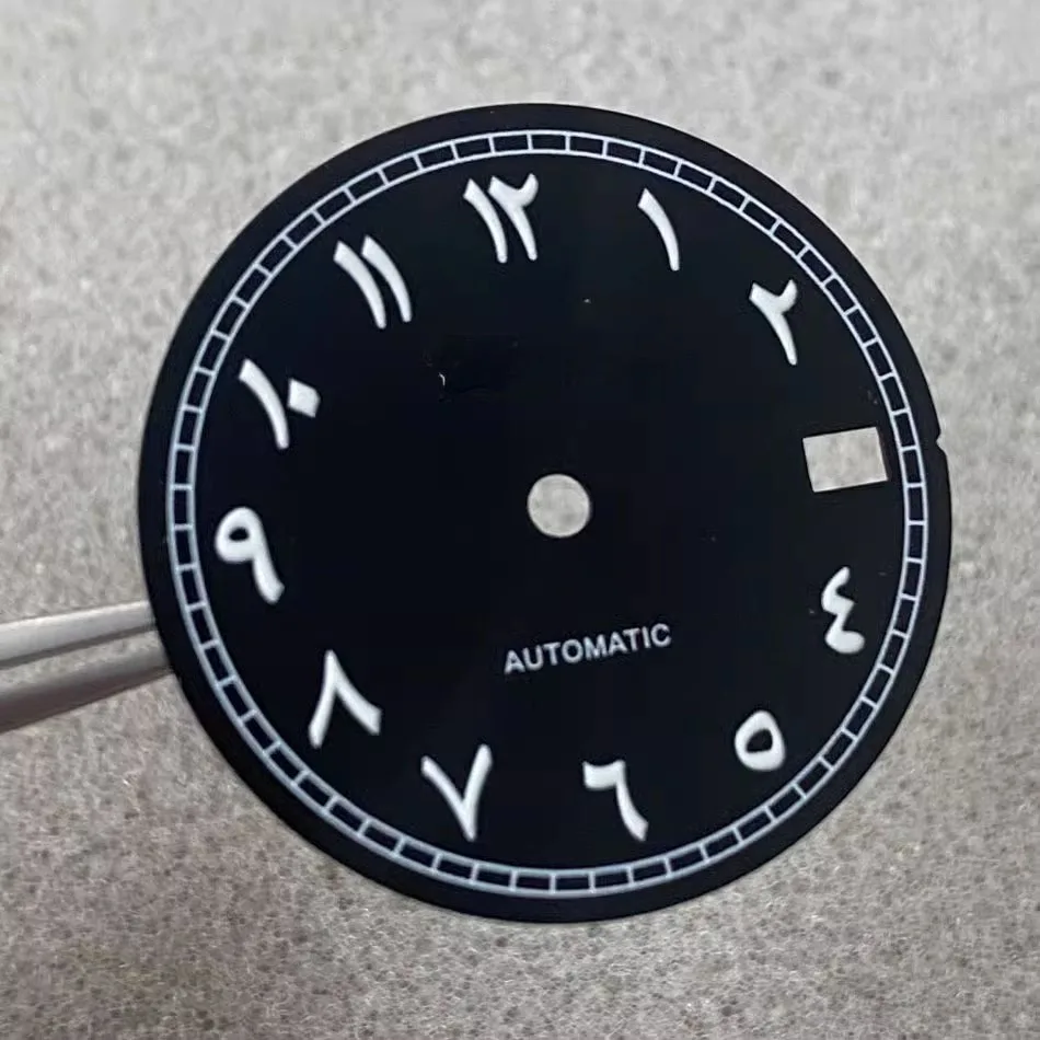 NH35 Dial 28.5mm Watch Accessories Arabic Numerals Dial S Dial Green Luminous Watch Dial Fits for NH35/NH36Movement