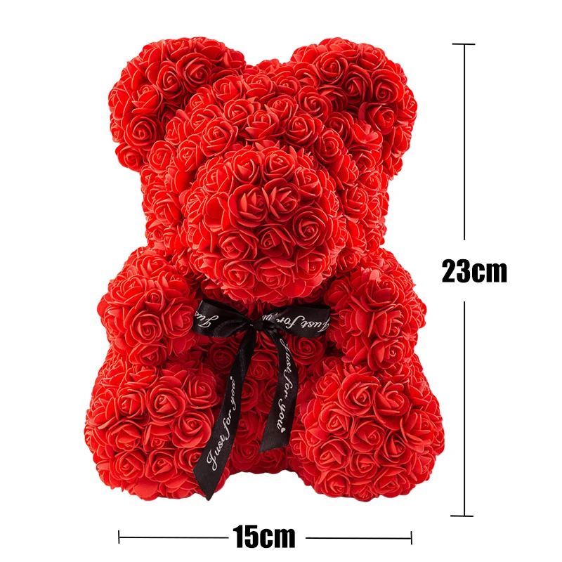 Teddy Rose Bear 25cm Artificial Flowers Rose Bear with Box Light Mom Girlfriend Wedding Anniversary Birthday Valentine Day Gift
