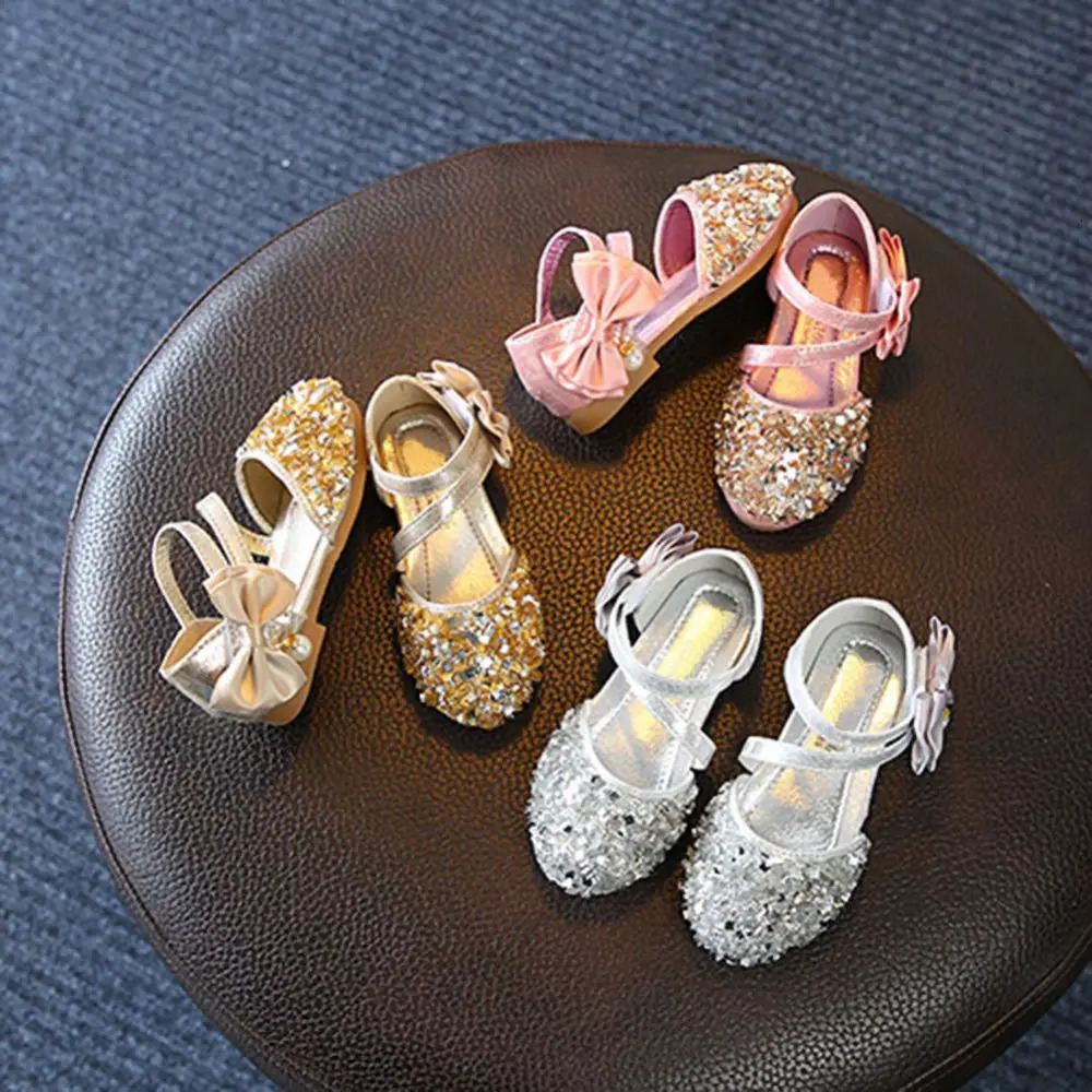 Summer Children Girls Princess Shoes Glitter Kids Baby Bow Mary Janes Dance Shoes Casual Toddler Baby Girl Sandals 240513