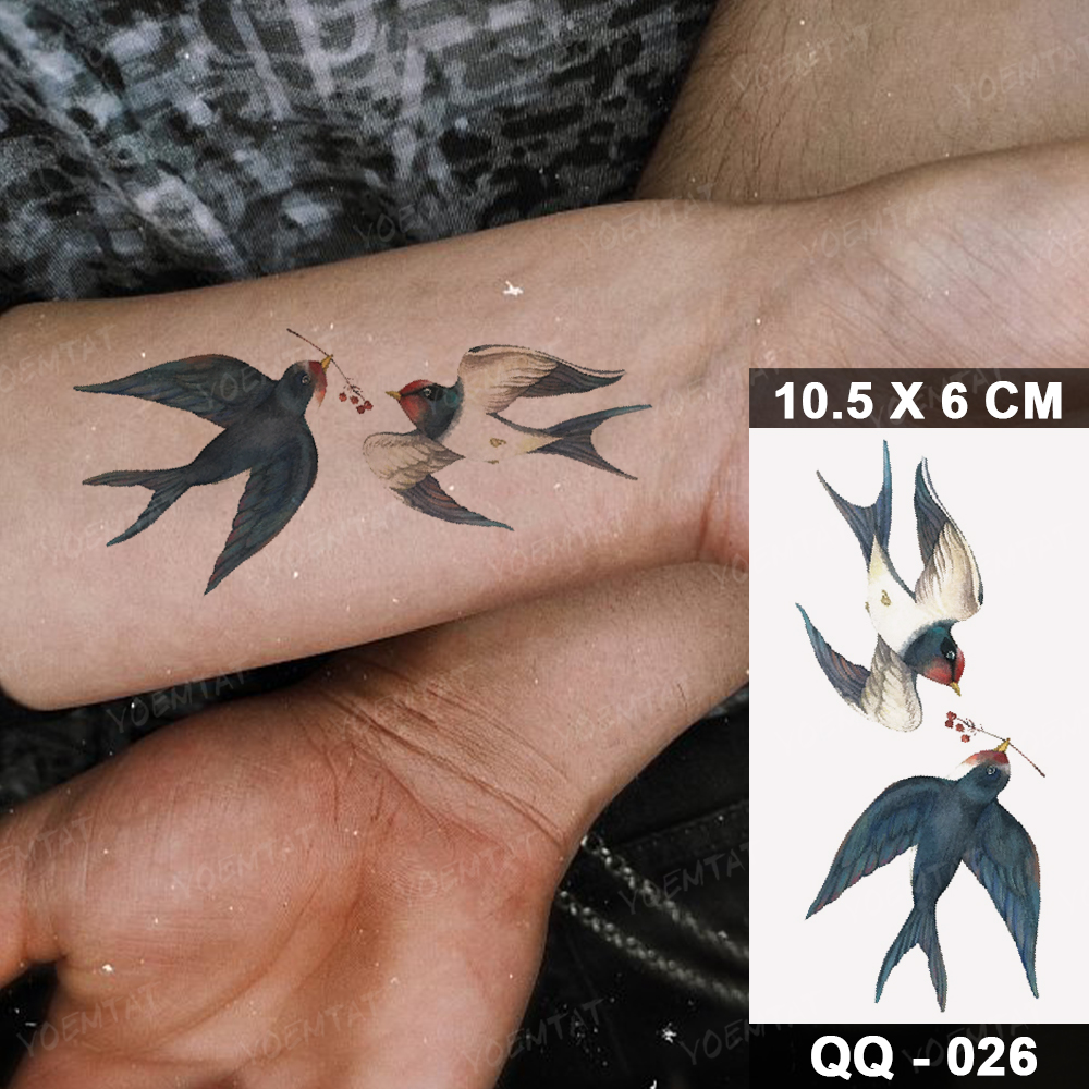 Water Transfer Temporary Tattoo Sticker Swallow Bird 3D Realistic Cute Animal Tatoo Woman Man Child Kid Arm Body Art Fake Tatto