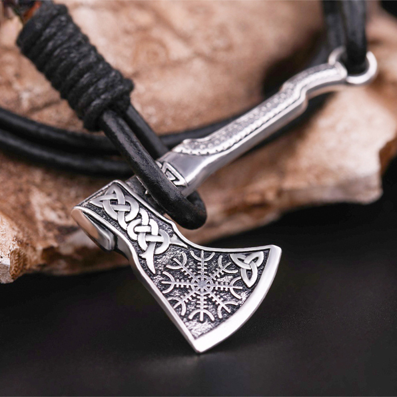 Rock Leather Axe Bracelet for Men Multi-layer Leather Hand-woven Bracelet Jewelry Bracelet for Men Accessories
