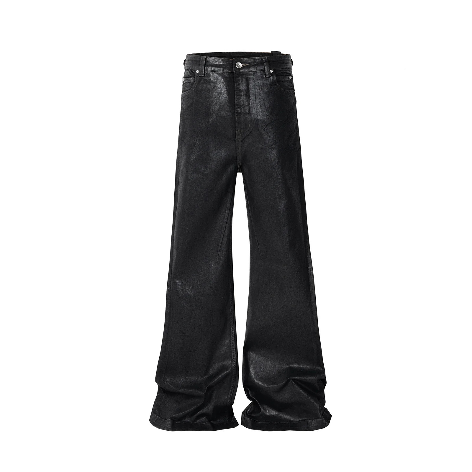 Streetwear Black Wax Leather Strecth Jeans for Men Ropa Hombre Baggy Y2k Flare Pants Oversized Straight Denim Trousers 240517