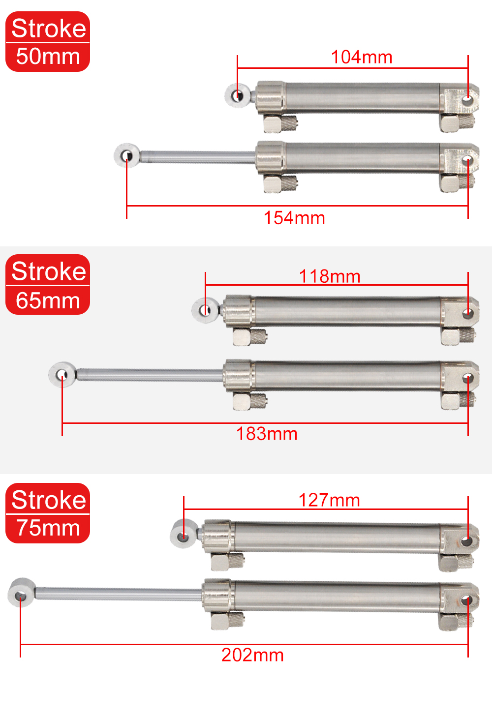 1594 1592 1593 1580 Oil Cylinder 50/ 65/ 75mm Stroke Upgrade Kabolite Double-E 1/14 RC Hydraulic Excavator Model Parts