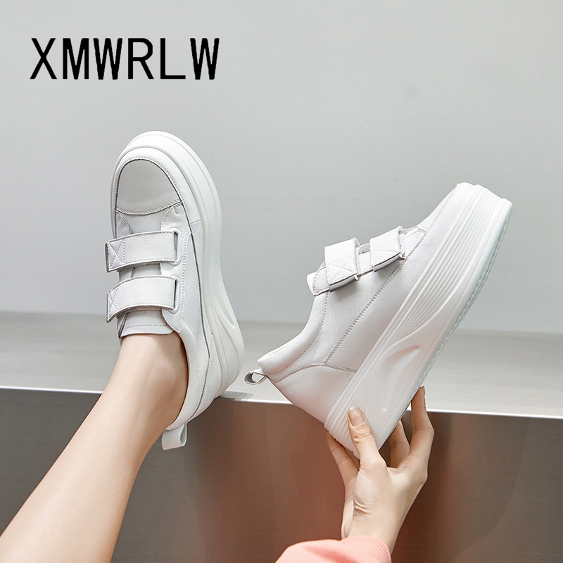 XMWRLW Women's Platform Shoes 2023 Spring Autumn Genuine Leather Hidden Heel Female Sneakers Women White Shoes Platform Sneakers