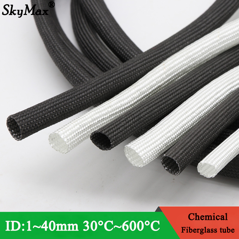 M ID mm Braided Fiberglass Sleeve Deg C High Temperature Chemical Glass Fiber Tube Sleeving Black White 5
