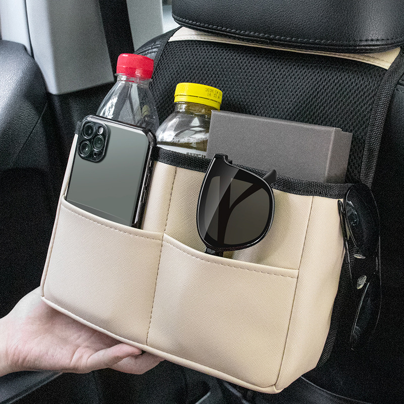 Car Seat Back Storage Bag 4-Pocket Hanging Car Organizer Universal Bottle Holder Auto Stowing Tidying Car Interior Accessories