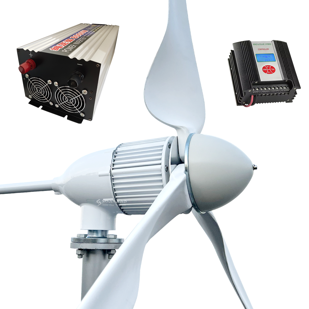 SMARAAD More Powerful 5000W Horizontal Wind Turbine Generator Windmill With Free MPPT Charger Controller and Off Grid Inverter