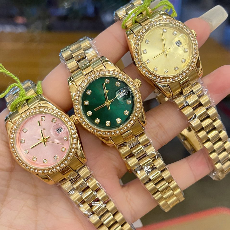 fashion ladies watches 28mm quartz Rhinestone diamond Gold women watch Designer wristwatches Stainless Steel band for womens Christmas Valentines Day Gift