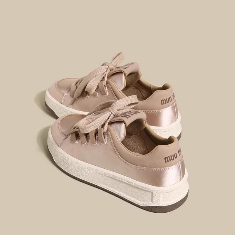 GAI 2024 Spring New Sports Leisure Little White Silk and Satin Versatile Popular Thick Sole Anti slip Board Shoes for Women Mint