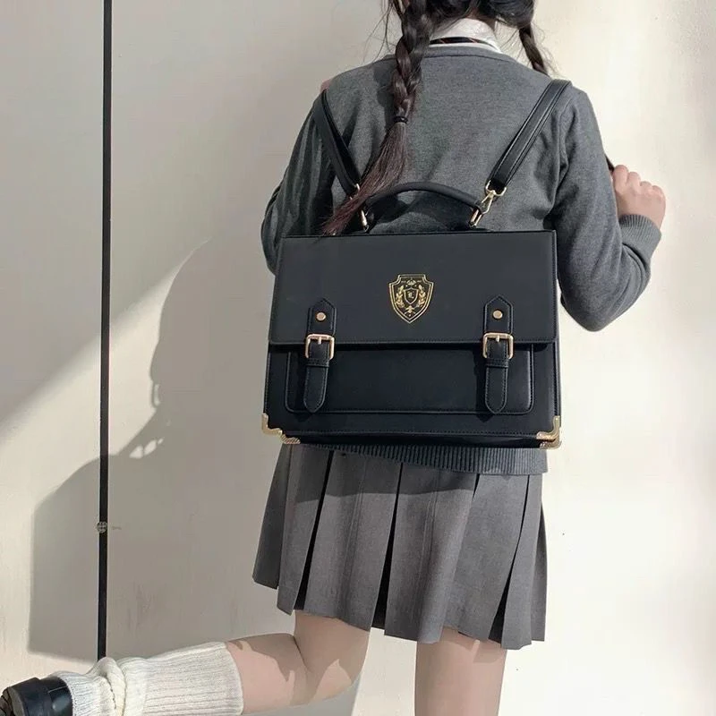 Women Temperament Versatile Large Capacity College Style Jk Design Sense Solid Color Double Shoulder Crossbody Emblem Briefcases