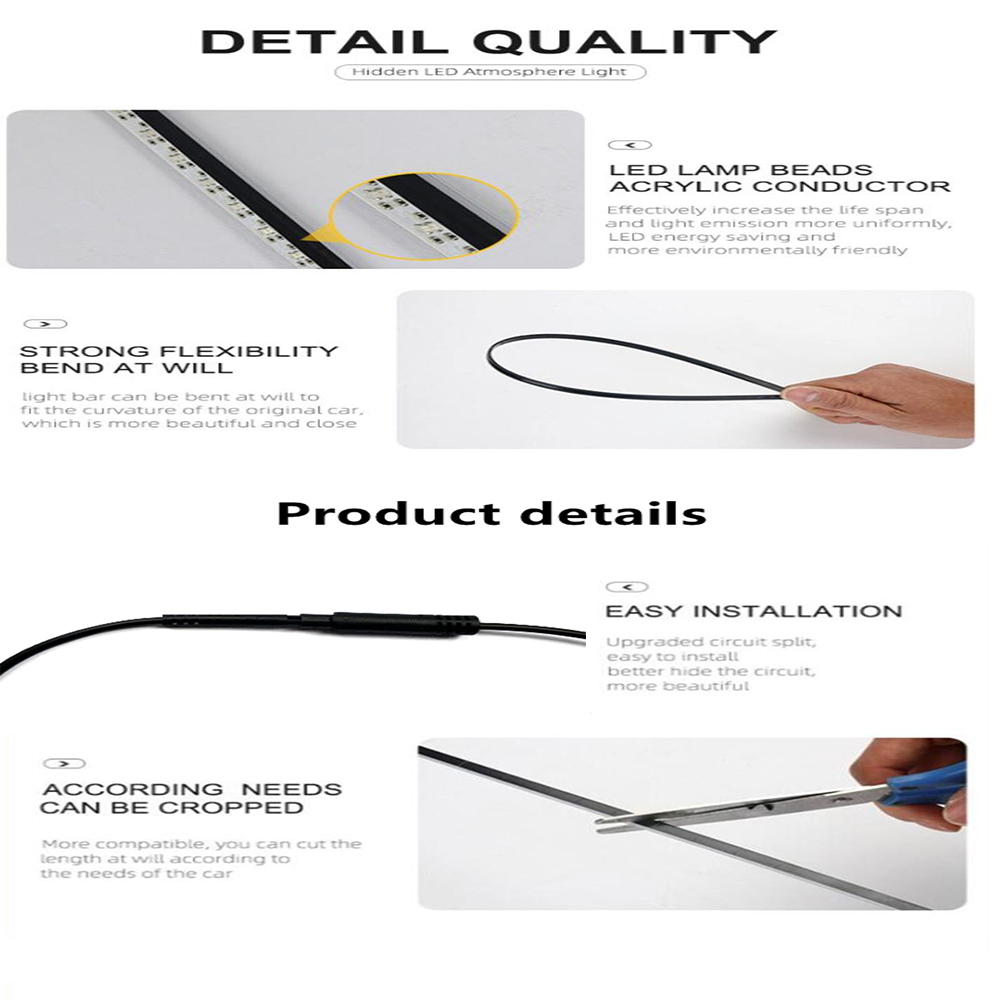 Universal For LED Strip 18 In 1 Symphony LED Car Ambient Lights RBG 64 Color Interior Acrylic Strip Light Guide Fiber Optic