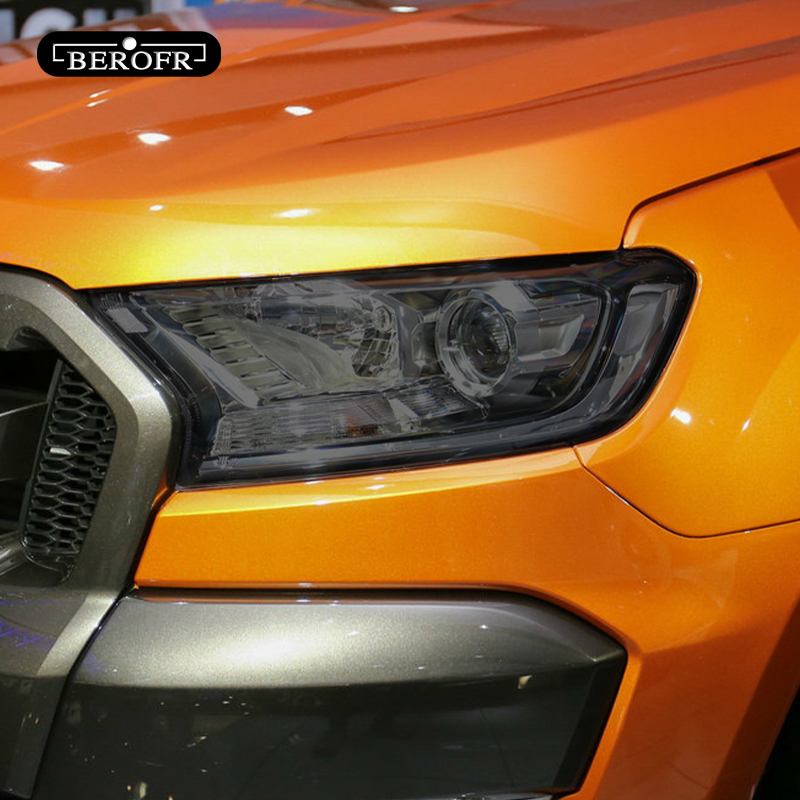 For Ford Ranger Wildtrak Raptor 2015-Present Car Headlight Tint Black Protective Film Transparent TPU Sticker Accessories 2 Pcs
