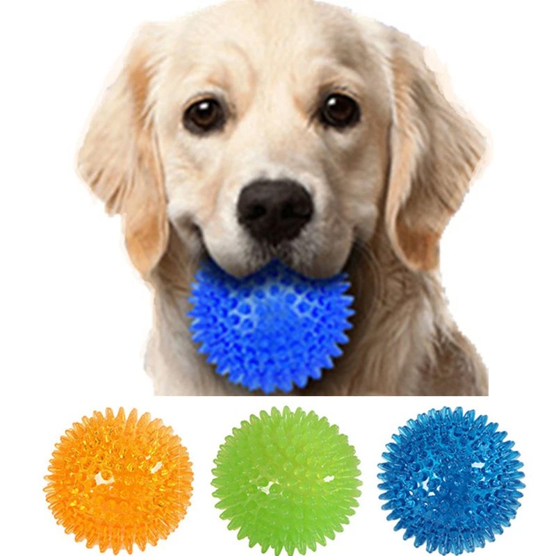 Dog Interactive Toys Pet Cat Puppy Sounding Toy Polka Squeaky Tooth Cleaning Ball TPR Training Teeth Chewing Thorn Balls Accessories H250210Q1SC