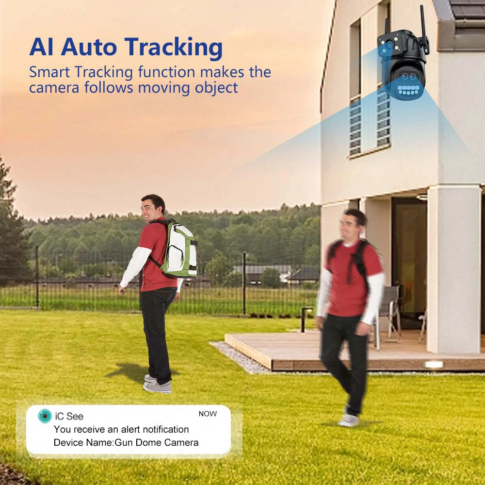 12MP 6K WiFi IP Camera Outdoor 8X Zoom Three Lens Dual Screen Home Security Camera Auto Tracking Mini CCTV WiFi Surveillance