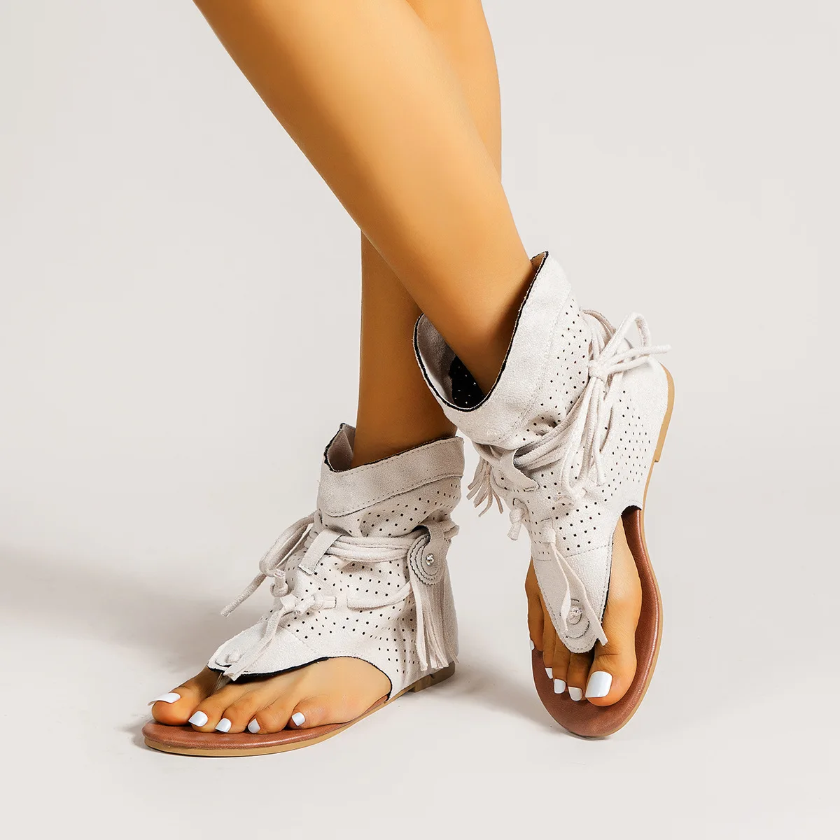 Women Flat Sandals new Summer Breathable Leisure Boots Shoes Beach Leather Retro Gladiator Sandals 2025 Sandalias De Mujer Verano 2023
