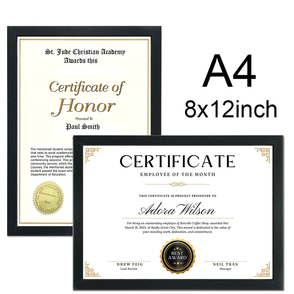 2/3/6pcs A4 8X12in Wood Picture Black White Poster Photo Honors Certificate Document Frame for Wall Hanging Desktop H260306