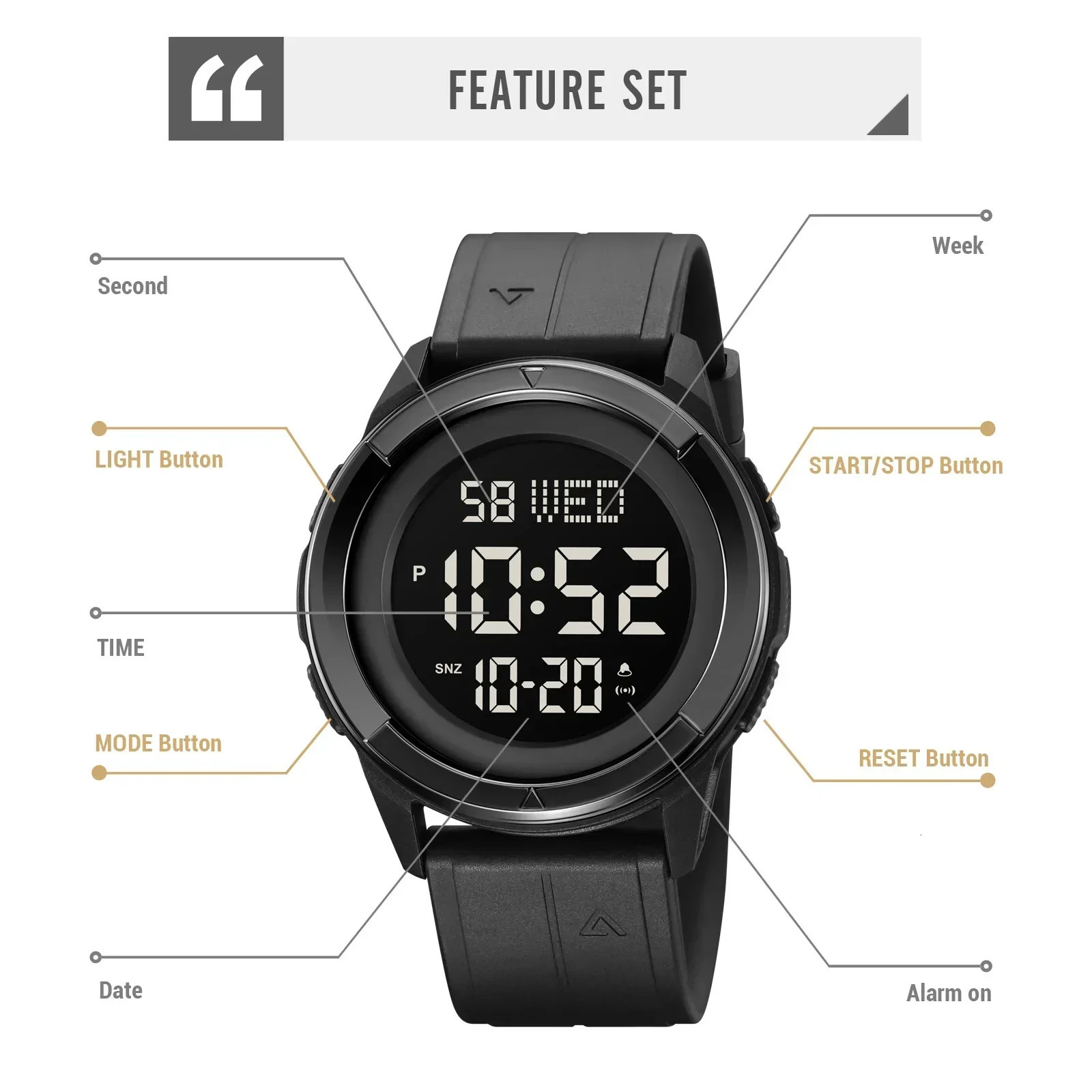 SKMEI 2047 Mens Chrono Countdown Digital 5bar Waterproof Wristwatch montre homme LED light Display Electronic Sport Watches 240517