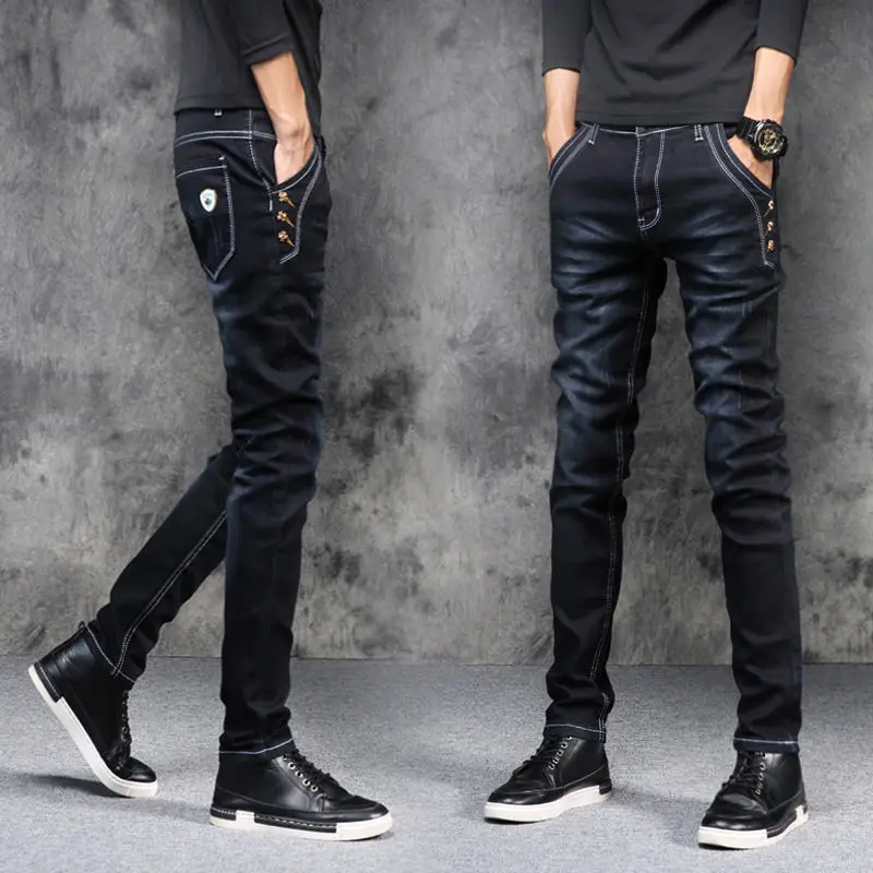 Autumn Winter Brushed Cowboy Slim Designer Clothes new Male Korean Style Denim Skinny 2025 Plush Grey Jean Pants Trousers for Men
