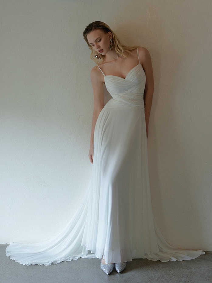 Summer A Line Wedding Dress Chiffon Spaghetti Straps Vestido De Noiva Princess Bridal Gowns Sexy Backless Birde Dresses
