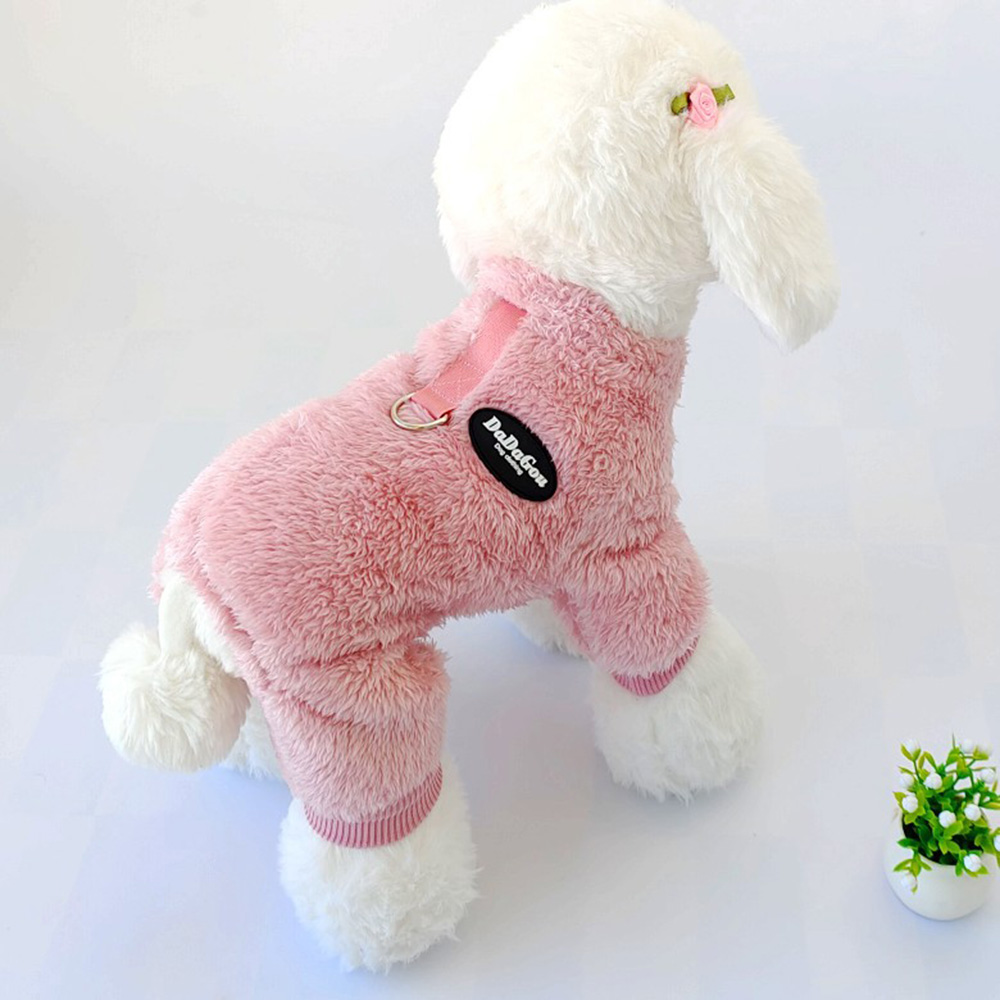 Fleece Puppy Dog Pajamas Four Legs Warm Jumpsuit for Small Dogs Winter Pet Cat Clothing Dog Overalls Clothes with Walking D Ring