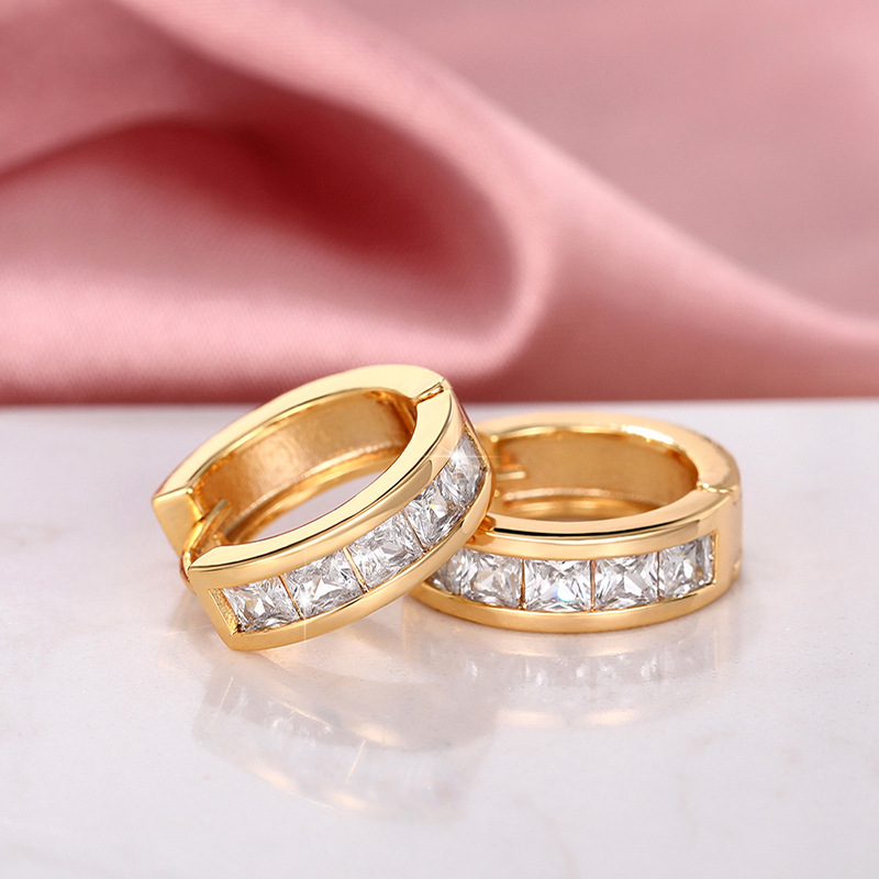 Square Cubic Zircon Hoop Huggie Earrings Designer Jewelry Buckle Chain Silver Gold Charm Circle Leaf Heart Drop Stud Earrings for Women Man Gift Fine 