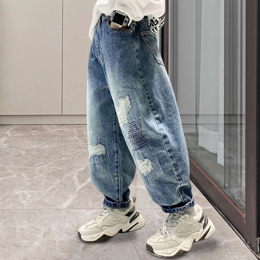 Boys Jeans Kids Casual High Waist Jean Pant Cartoon Printed Denim Pants 5 To 14Yrs Children's 2023 Spring Autumn Cotton Trousers L260529