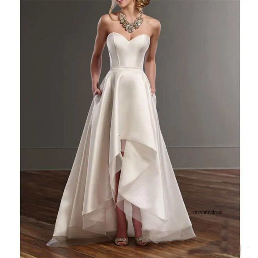 Simple Ivory Satin Beach Sexy Sweetheart Hilo Wedding Gowns Custom Floor Length Country Bridal Dresses 0521