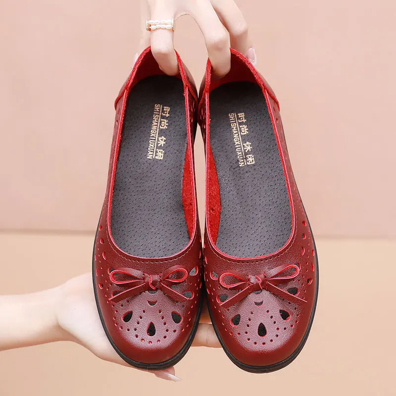 Summer Women Casual Shoes Leather Soft 2025 Sandals Female Ballet Flats Sneakers Cut Out new Slip On Moccasins Ladies Footwear WSH4826