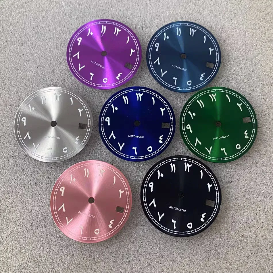 NH35 Dial 28.5mm Watch Accessories Arabic Numerals Dial S Dial Green Luminous Watch Dial Fits for NH35/NH36Movement