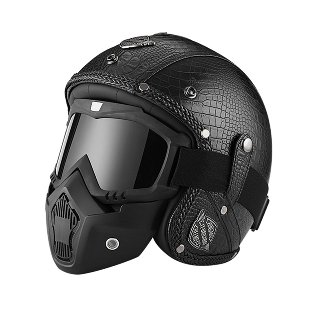 German Vintage Open Face Motorcycle Helmet Cafe Racer Retro PU Leather Motocross Scooter Jet Casco With Goggle Moto Capacete DOT