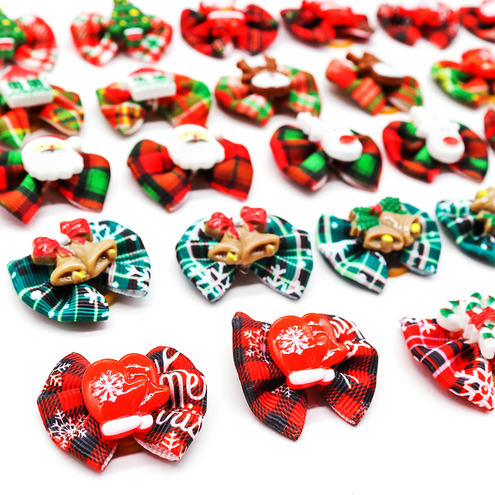 10PCS Christmas Dog Hair Bows Dog Accessories with Rubber Bands Dog Bows for Small Snowflake Hair Accessories Pet Grooming