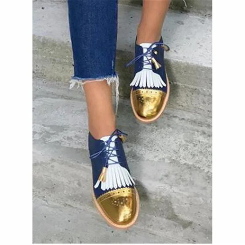 Women Soft Leather Oxfords Hand-made Leisure Lace-up Brogues Wingtips Shoes For Ladies New Arrival Caved Tassel Flats