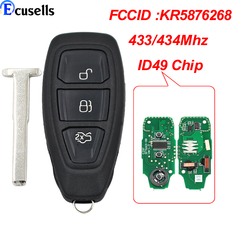 Car Remote Key For Ford Fiesta Kuga 2013-2018 KR5876268/KR55WK48801 ID49/ID83 Chip 433MHz Replacement Promixity Card