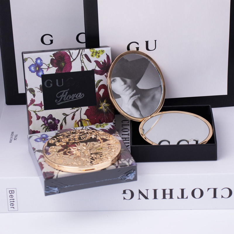 Luxury G Letters Brand Hand Gift make up Compact Mirrors Gold Silver Vintage Double Sided Portable Enlarged Classic Designer Makeup Mirror Folding with Box